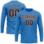 Custom Long Sleeve Performance T-Shirt in Powder Blue, Black, and Orange Custom Powder Blue Black White-Orange Long Sleeve
