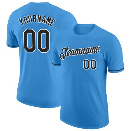 Custom Powder Blue Performance T-Shirt - Black and White Design, Athletic Wear for Men and Women Custom Powder Blue Black-White