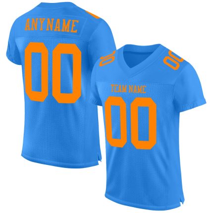 Custom Powder Blue Blaze Orange Authentic Football Jersey - Mesh Design, Personalized Sports Apparel Custom Powder Blue Blaze