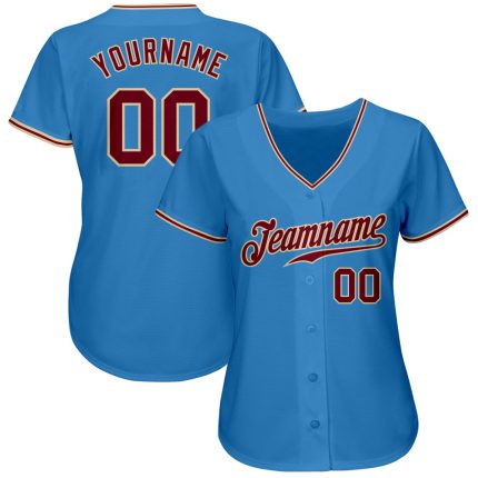 Custom Powder Blue Authentic Baseball Jersey - Crimson City Cream Design Custom Powder Blue Crimson-City Cream Authentic