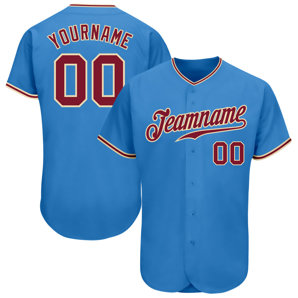 Custom Powder Blue Crimson-City Cream Authentic Baseball Jersey Custom Powder Blue Authentic Baseball Jersey - Crimson City Cream Design Custom Powder Blue Crimson-City Cream Authentic