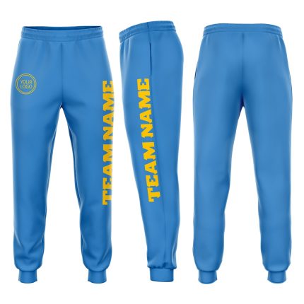 powder blue gold fleece joggers for men and women - custom sweatpants Custom Powder Blue Gold Fleece Jogger Sweatpants