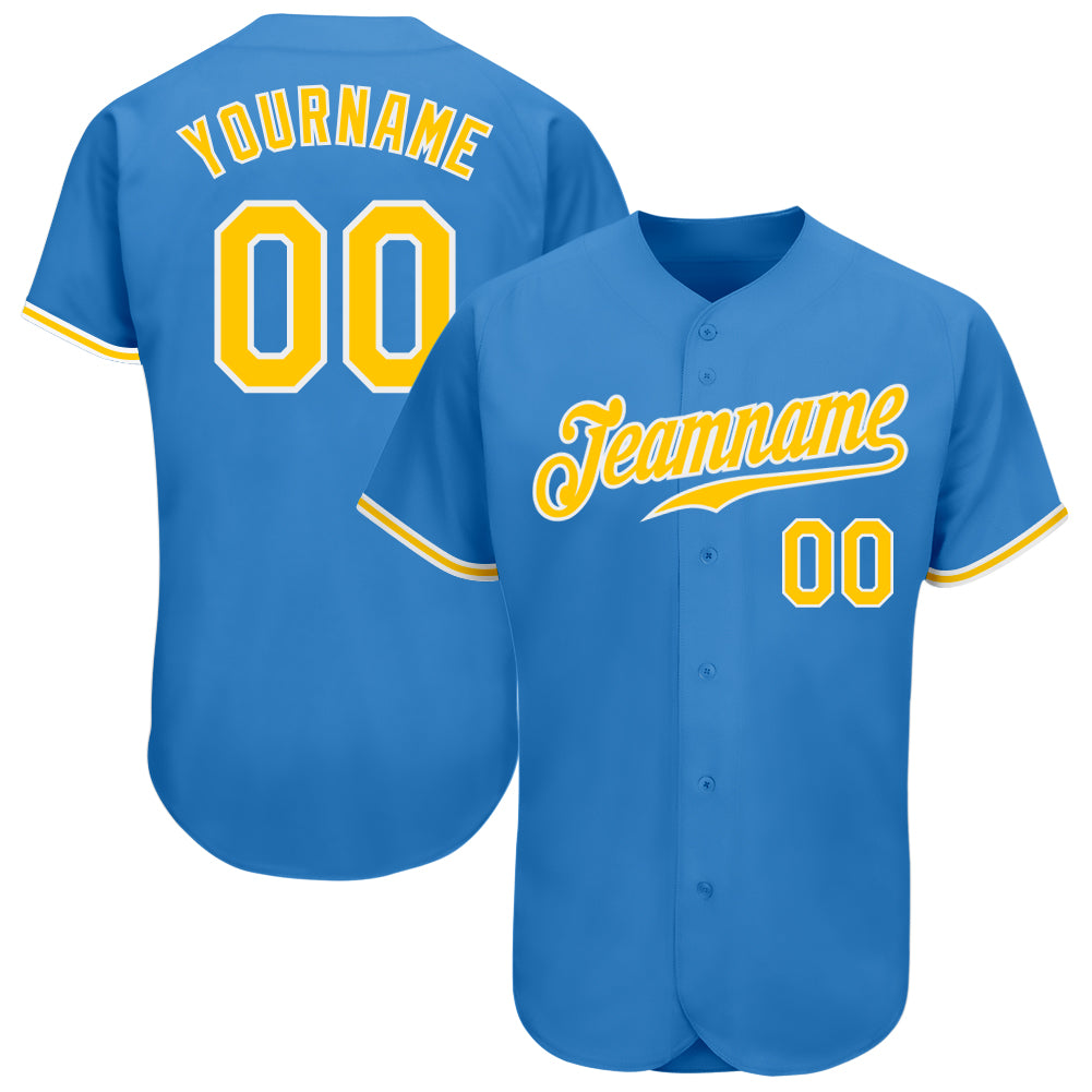 Custom Powder Blue Baseball Jersey with Gold and White Accents - Authentic Design Custom Powder Blue Gold-White Authentic