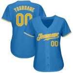 Custom Powder Blue Baseball Jersey with Gold and White Accents - Authentic Design Custom Powder Blue Gold-White Authentic