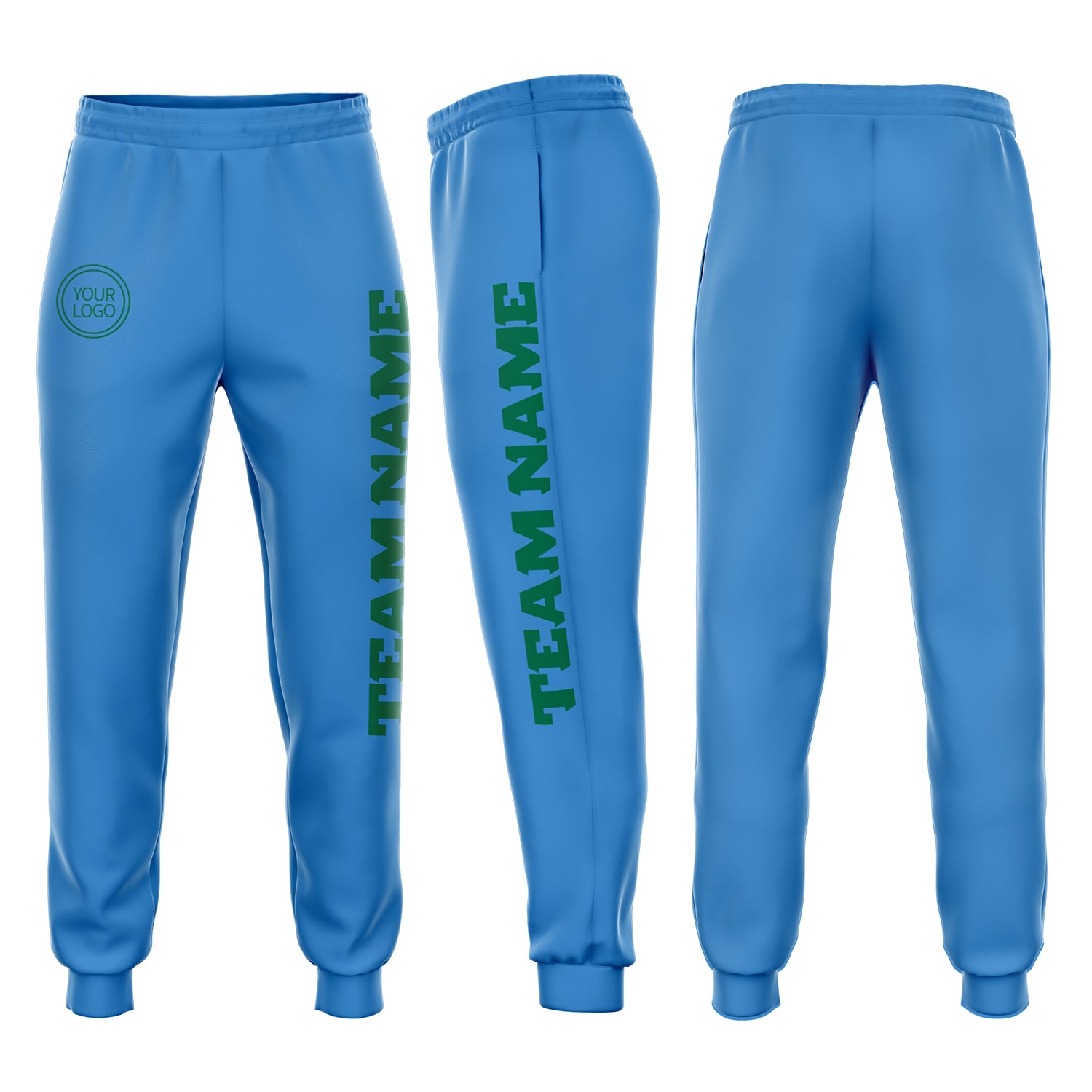 Powder Blue Green Fleece Joggers for Men and Women - Custom Sweatpants Custom Powder Blue Kelly Green Fleece Jogger Sweatpants