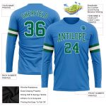 Custom Performance T-Shirt in Powder Blue with Kelly Green and White, Long Sleeve for Men and Women Custom Powder Blue Kelly