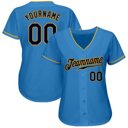 Custom Authentic Baseball Jersey - Powder Blue Navy Gold Style 4322 Custom Powder Blue Navy-Gold Authentic Baseball Jersey