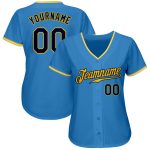 Custom Powder Blue Baseball Jersey - Authentic Navy Gold-White Design Custom Powder Blue Navy Gold-White Authentic Baseball