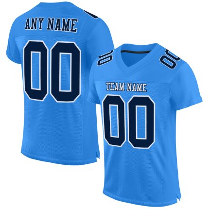Custom Powder Blue Navy White Authentic Football Jersey for Men Custom Powder Blue Navy-White Mesh Authentic Football Jersey