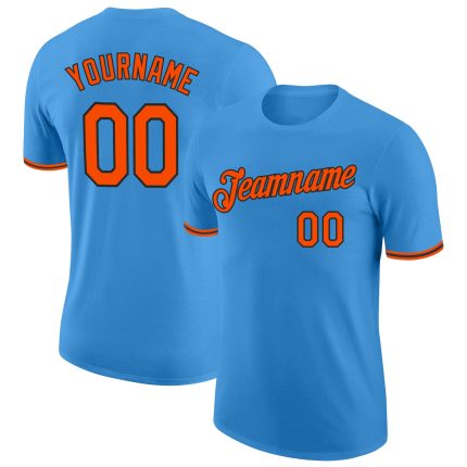 Custom Powder Blue Performance T-Shirt - Orange and Black Design for Men Custom Powder Blue Orange-Black Performance T-Shirt