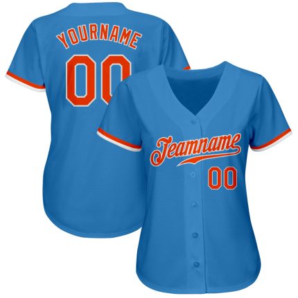 Authentic Custom Powder Blue Orange White Baseball Jersey for Men Custom Powder Blue Orange-White Authentic Baseball Jersey