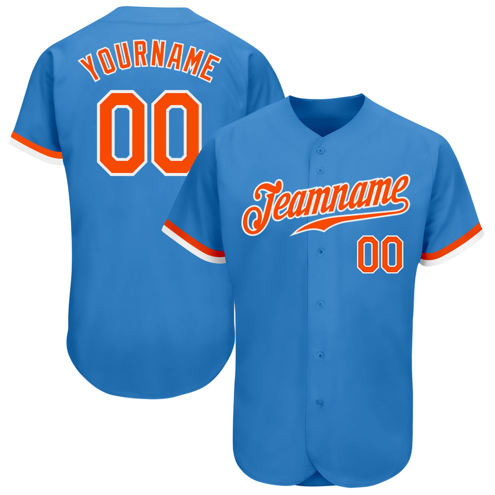 Custom Powder Blue Orange-White Authentic Baseball Jersey Authentic Custom Powder Blue Orange White Baseball Jersey for Men Custom Powder Blue Orange-White Authentic Baseball Jersey