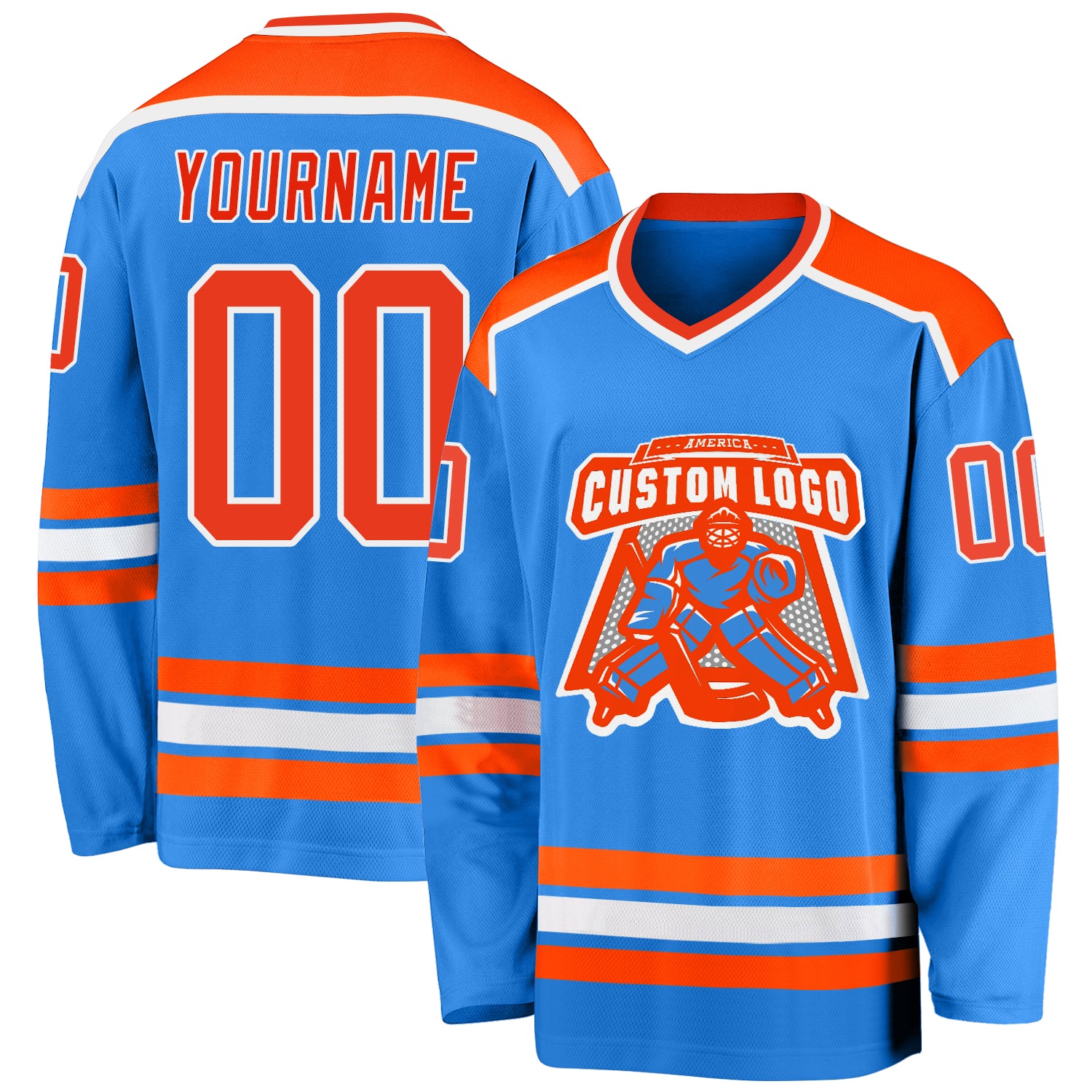 Custom Powder Blue Hockey Jersey with Orange-White Trim - Personalized Sports Apparel Custom Powder Blue Orange-White Hockey