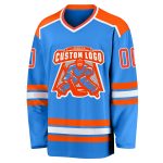 Custom Powder Blue Hockey Jersey with Orange-White Trim - Personalized Sports Apparel Custom Powder Blue Orange-White Hockey