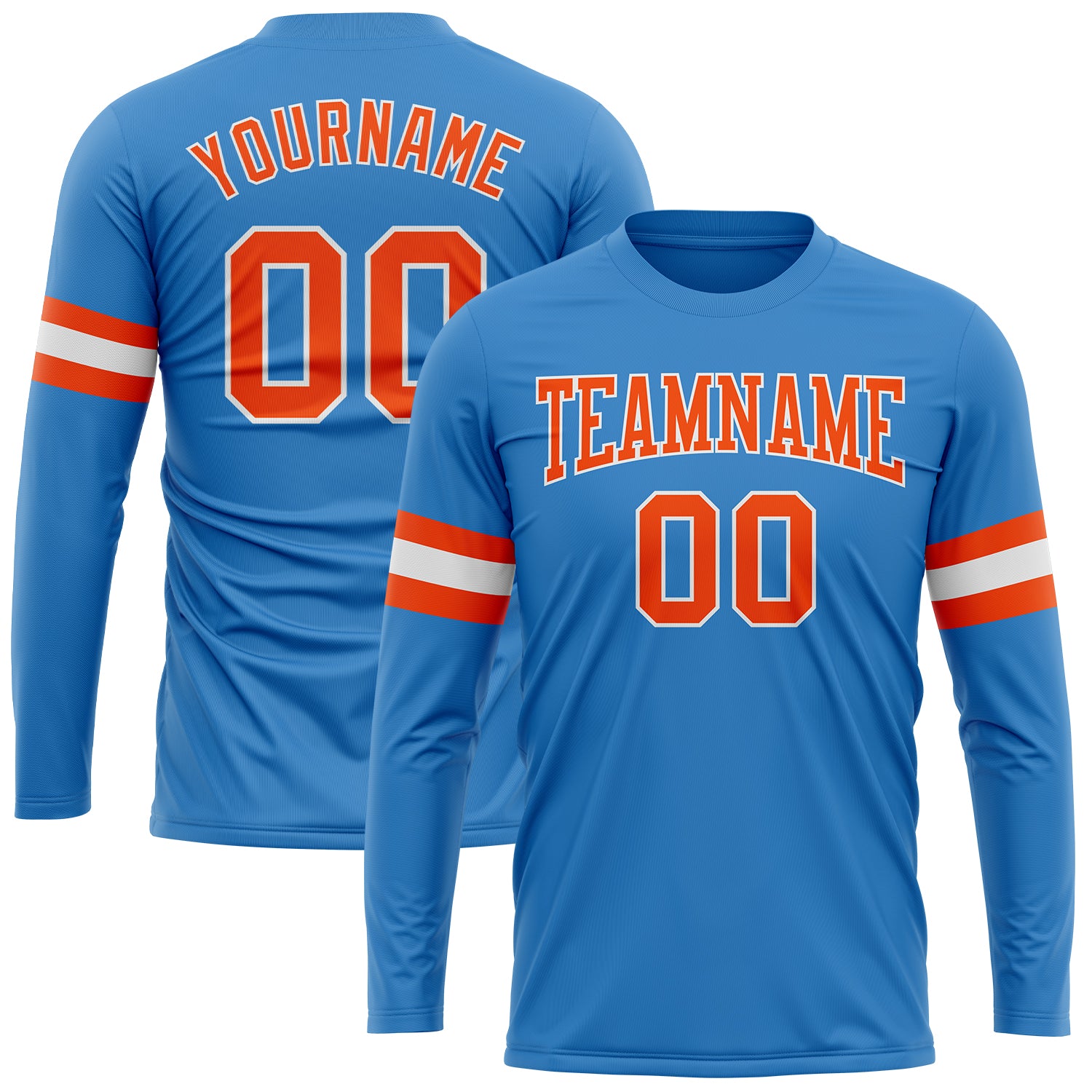 Custom Performance T-Shirt in Powder Blue with Orange and White - Long Sleeve Athletic Shirt Custom Powder Blue Orange-White