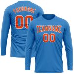 Custom Performance T-Shirt in Powder Blue with Orange and White - Long Sleeve Athletic Shirt Custom Powder Blue Orange-White
