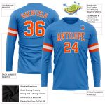 Custom Performance T-Shirt in Powder Blue with Orange and White - Long Sleeve Athletic Shirt Custom Powder Blue Orange-White