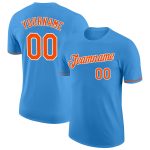 Custom Powder Blue Performance T-Shirt - Orange & White Design, Breathable Fabric for Ultimate Comfort Custom Powder Blue