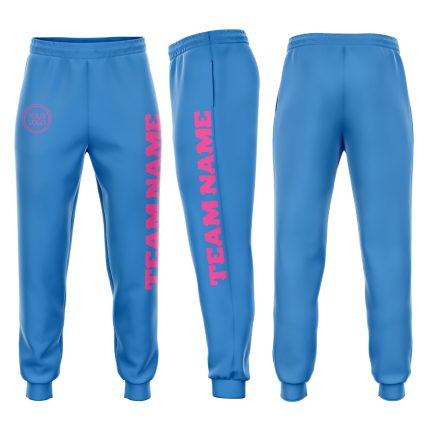 Powder Blue Pink Fleece Joggers for Women - Custom Comfortable Sweatpants Custom Powder Blue Pink Fleece Jogger Sweatpants