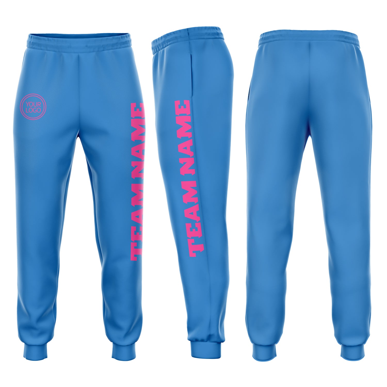 Powder Blue Pink Fleece Joggers for Women - Custom Comfortable Sweatpants Custom Powder Blue Pink Fleece Jogger Sweatpants