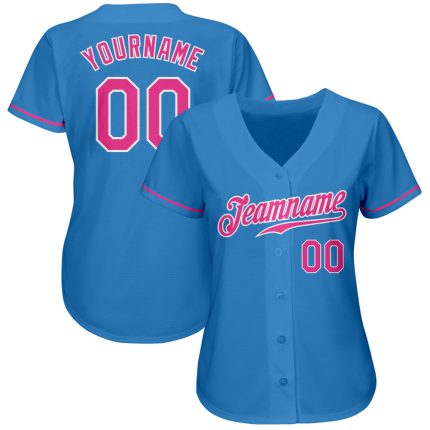 Custom Authentic Baseball Jersey in Powder Blue and Pink-White Custom Powder Blue Pink-White Authentic Baseball Jersey