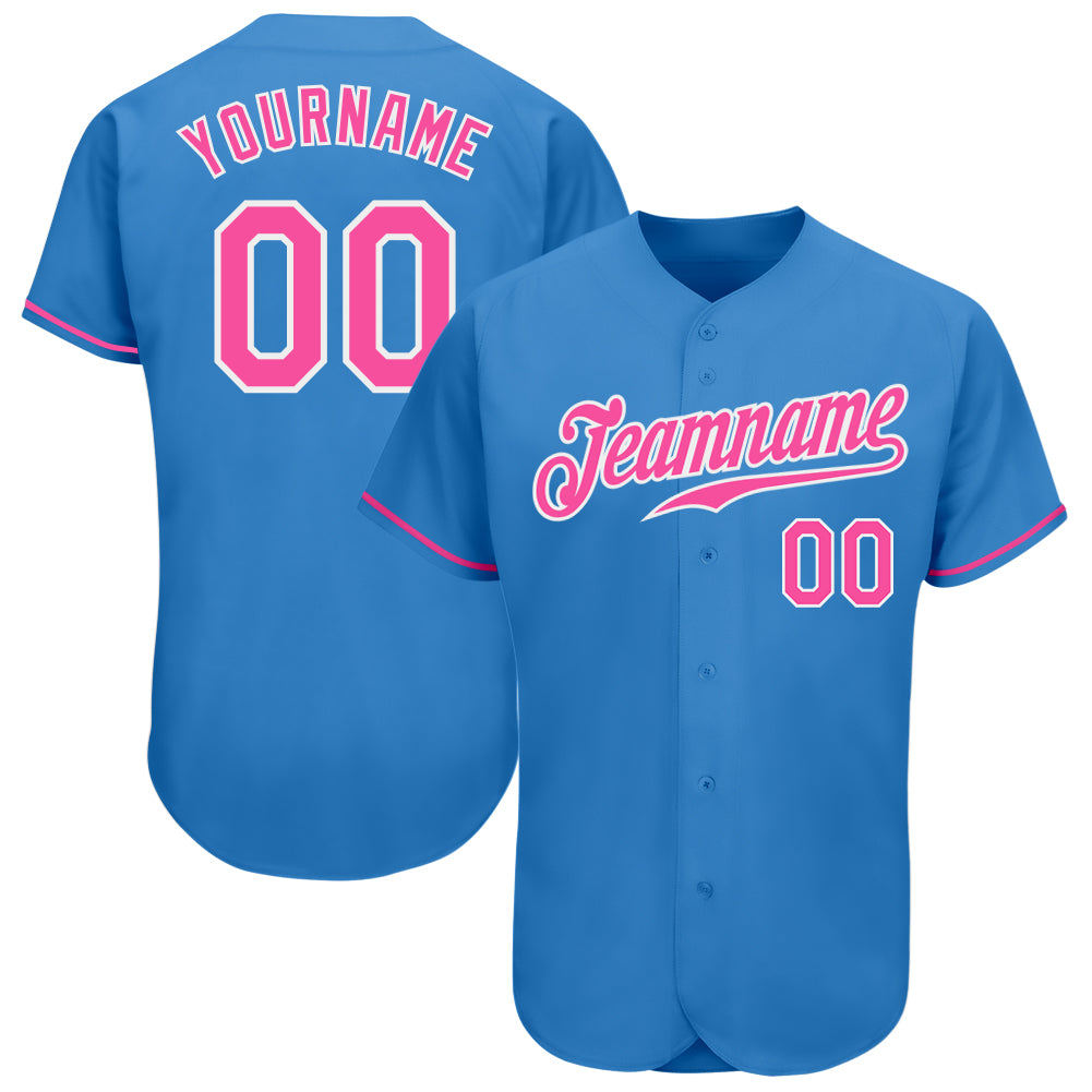 Custom Authentic Baseball Jersey in Powder Blue and Pink-White Custom Powder Blue Pink-White Authentic Baseball Jersey