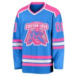 Custom Powder Blue Hockey Jersey with Pink-White Accents for Men and Women Custom Powder Blue Pink-White Hockey Jersey