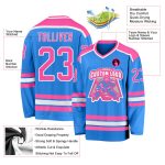 Custom Powder Blue Hockey Jersey with Pink-White Accents for Men and Women Custom Powder Blue Pink-White Hockey Jersey