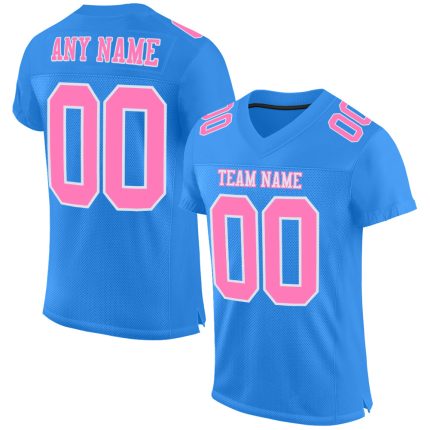 Custom Powder Blue Pink White Authentic Football Jersey - Customizable Mesh Design Custom Powder Blue Pink-White Mesh Authentic