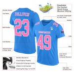 Custom Powder Blue Pink White Authentic Football Jersey - Customizable Mesh Design Custom Powder Blue Pink-White Mesh Authentic