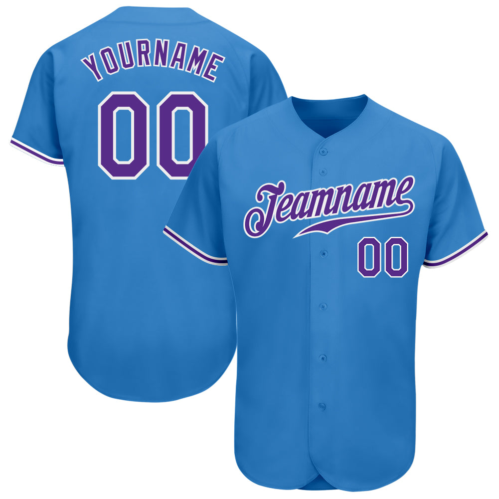 Custom Powder Blue Purple White Baseball Jersey - Authentic Team Apparel Custom Powder Blue Purple-White Authentic Baseball