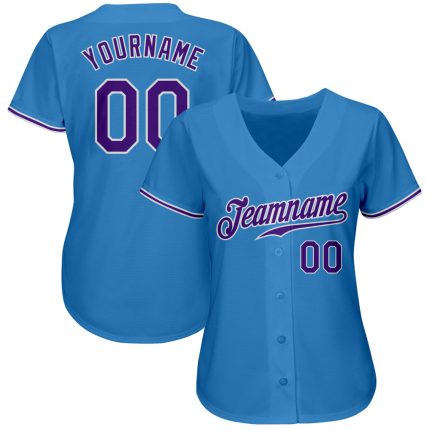 Custom Powder Blue Purple White Baseball Jersey - Authentic Team Apparel Custom Powder Blue Purple-White Authentic Baseball