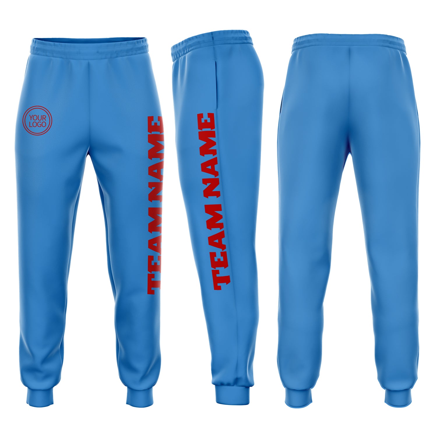 Custom Powder Blue Jogger Sweatpants for Men Women Red Fleece Comfort Custom Powder Blue Red Fleece Jogger Sweatpants