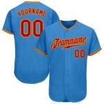 Custom Authentic Baseball Jersey in Powder Blue with Red and Gold Trim Custom Powder Blue Red-Gold Authentic Baseball Jersey