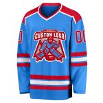 Powder Blue Custom Hockey Jersey - Red and White Team Uniform Custom Powder Blue Red-White Hockey Jersey