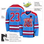 Powder Blue Custom Hockey Jersey - Red and White Team Uniform Custom Powder Blue Red-White Hockey Jersey