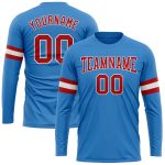 Custom Powder Blue Long Sleeve Performance T-Shirt Red White Artistry Custom Powder Blue Red-White Long Sleeve Performance