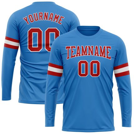 Custom Powder Blue Long Sleeve Performance T-Shirt Red White Artistry Custom Powder Blue Red-White Long Sleeve Performance
