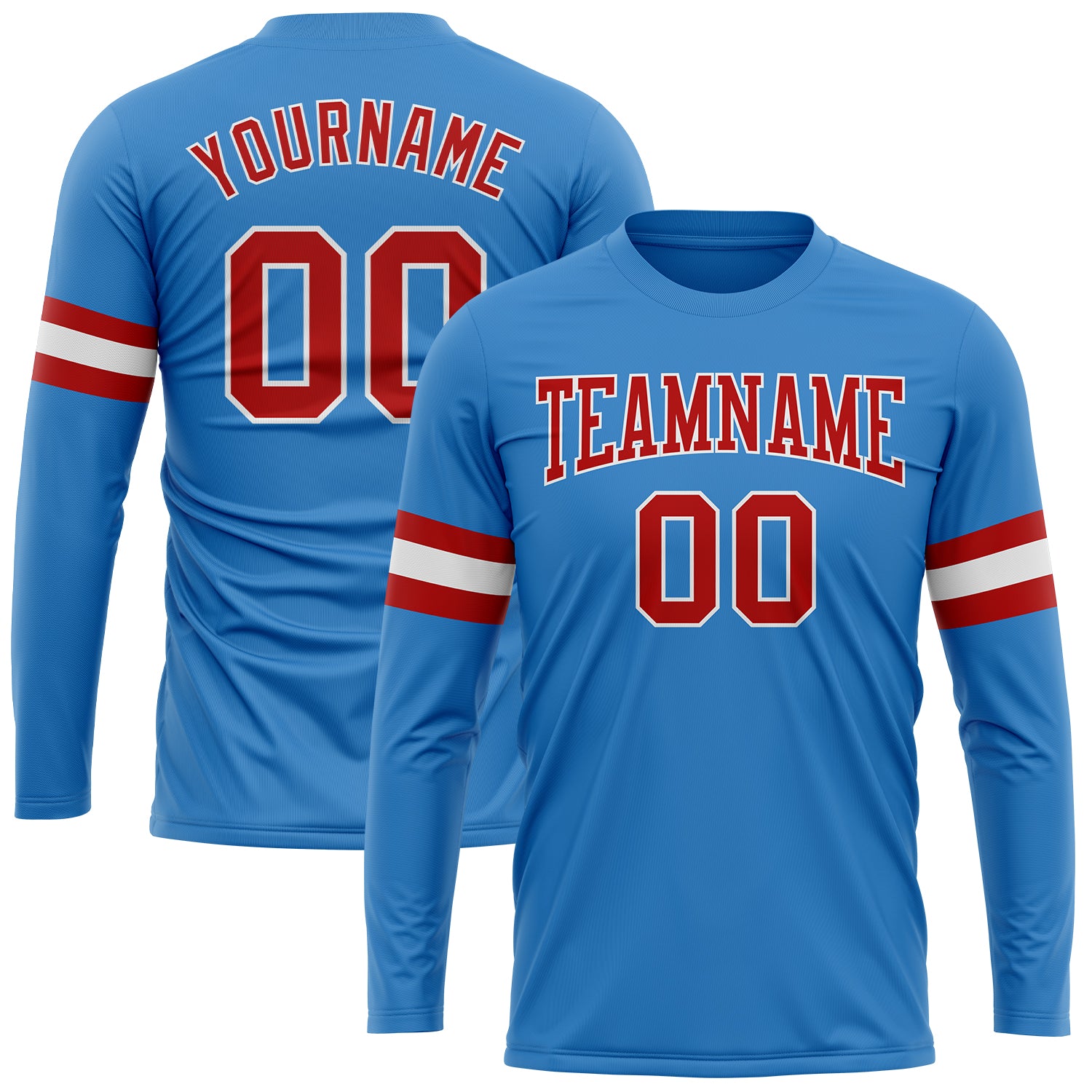 Custom Powder Blue Long Sleeve Performance T-Shirt Red White Artistry Custom Powder Blue Red-White Long Sleeve Performance