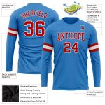Custom Powder Blue Long Sleeve Performance T-Shirt Red White Artistry Custom Powder Blue Red-White Long Sleeve Performance