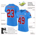 Custom Powder Blue Mesh Football Jersey - Red and White Authentic Design Custom Powder Blue Red-White Mesh Authentic Football