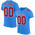 Custom Powder Blue Mesh Football Jersey - Red and White Authentic Design Custom Powder Blue Red-White Mesh Authentic Football