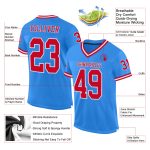 Custom Powder Blue Authentic Throwback Football Jersey - Red and White Mesh Design Custom Powder Blue Red-White Mesh Authentic
