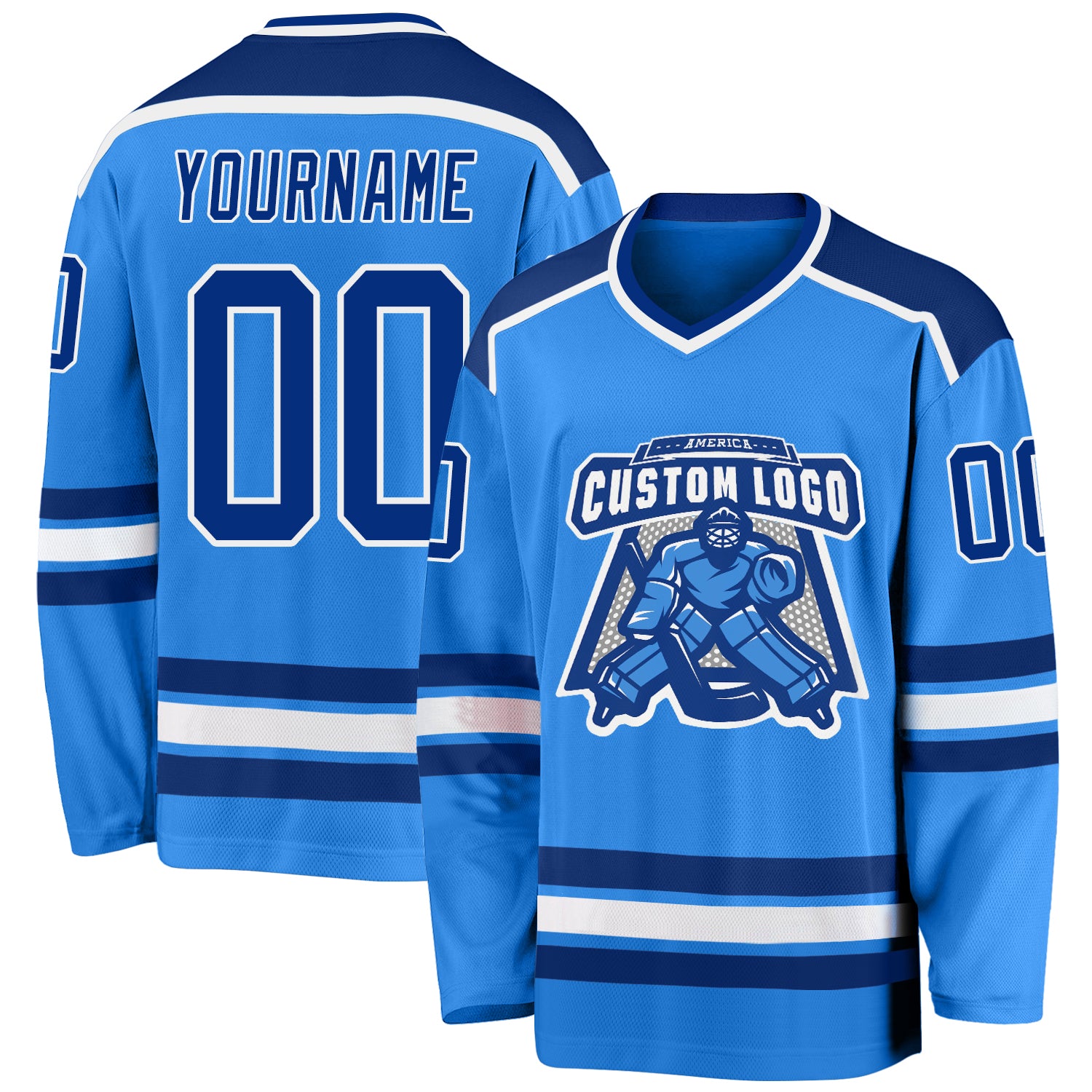 Custom Powder Blue Hockey Jersey - Royal White Team Jersey for Men and Women Custom Powder Blue Royal-White Hockey Jersey