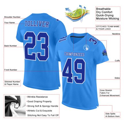 Authentic Football Jersey in Custom Powder Blue and Royal-White Mesh Custom Powder Blue Royal-White Mesh Authentic Football