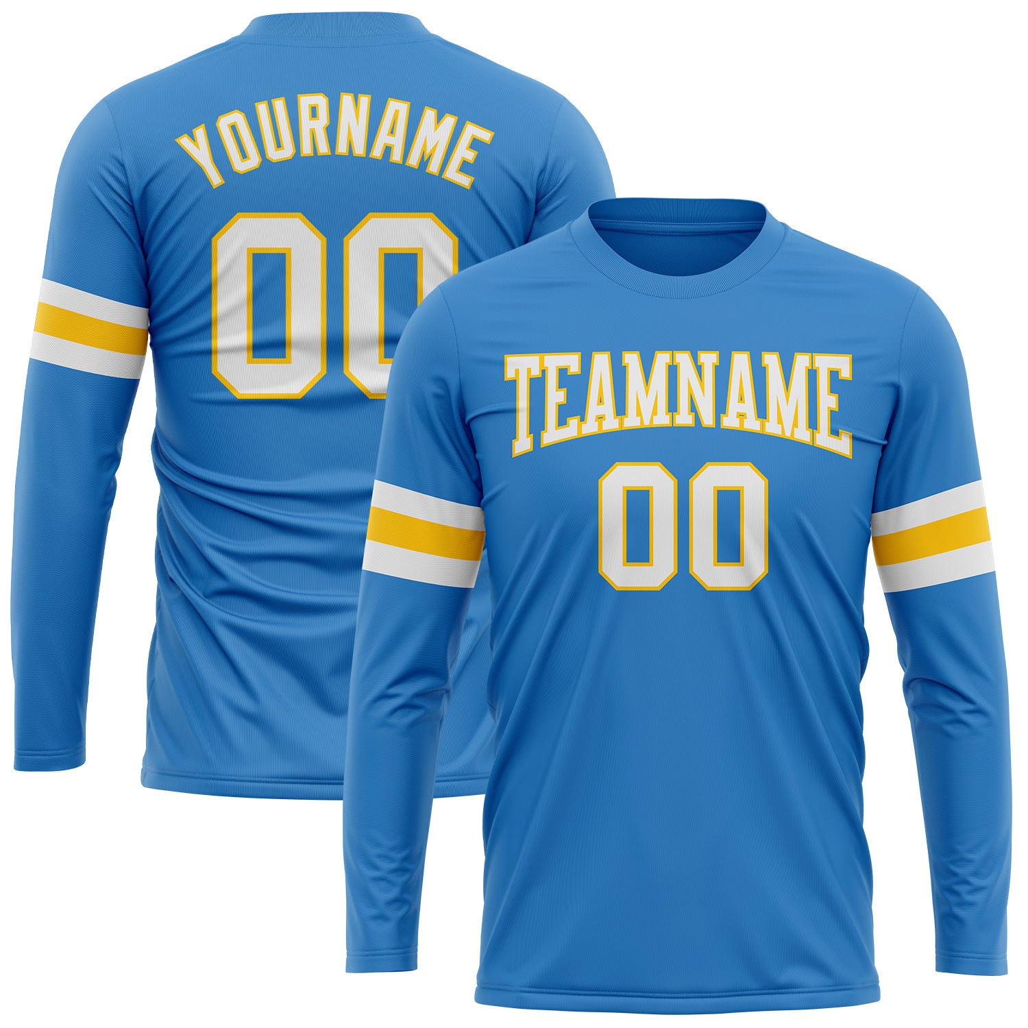 Custom Powder Blue White Gold Long Sleeve Performance Tee for Men and Women Custom Powder Blue White Gold Long Sleeve Performance