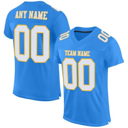Custom Powder Blue White Gold Mesh Authentic Football Jersey for Fans Custom Powder Blue White-Gold Mesh Authentic Football