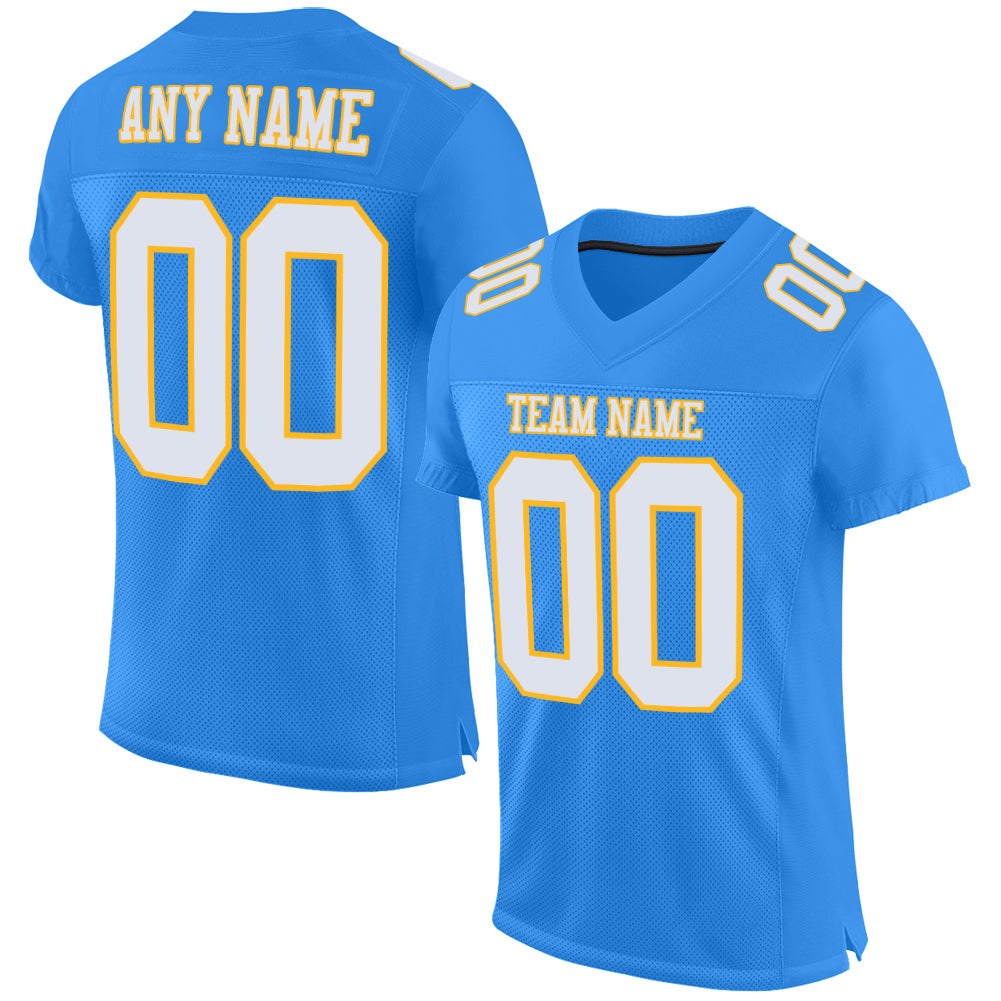 Custom Powder Blue White Gold Mesh Authentic Football Jersey for Fans Custom Powder Blue White-Gold Mesh Authentic Football