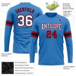 Custom Performance Long Sleeve T-Shirt in Powder Blue, White, Red-Navy Colors Custom Powder Blue White Red-Navy Long Sleeve