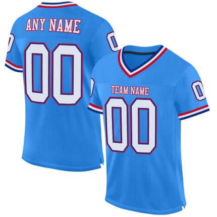 Custom Powder Blue White-Royal Authentic Throwback Football Jersey - Personalized Mesh Design Custom Powder Blue White-Royal